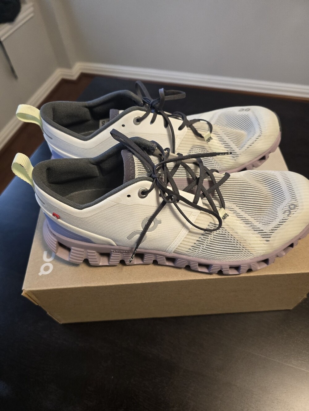 On Running Women's Athletic Shoes in White with Lavender Sole - Picture 2 of 10